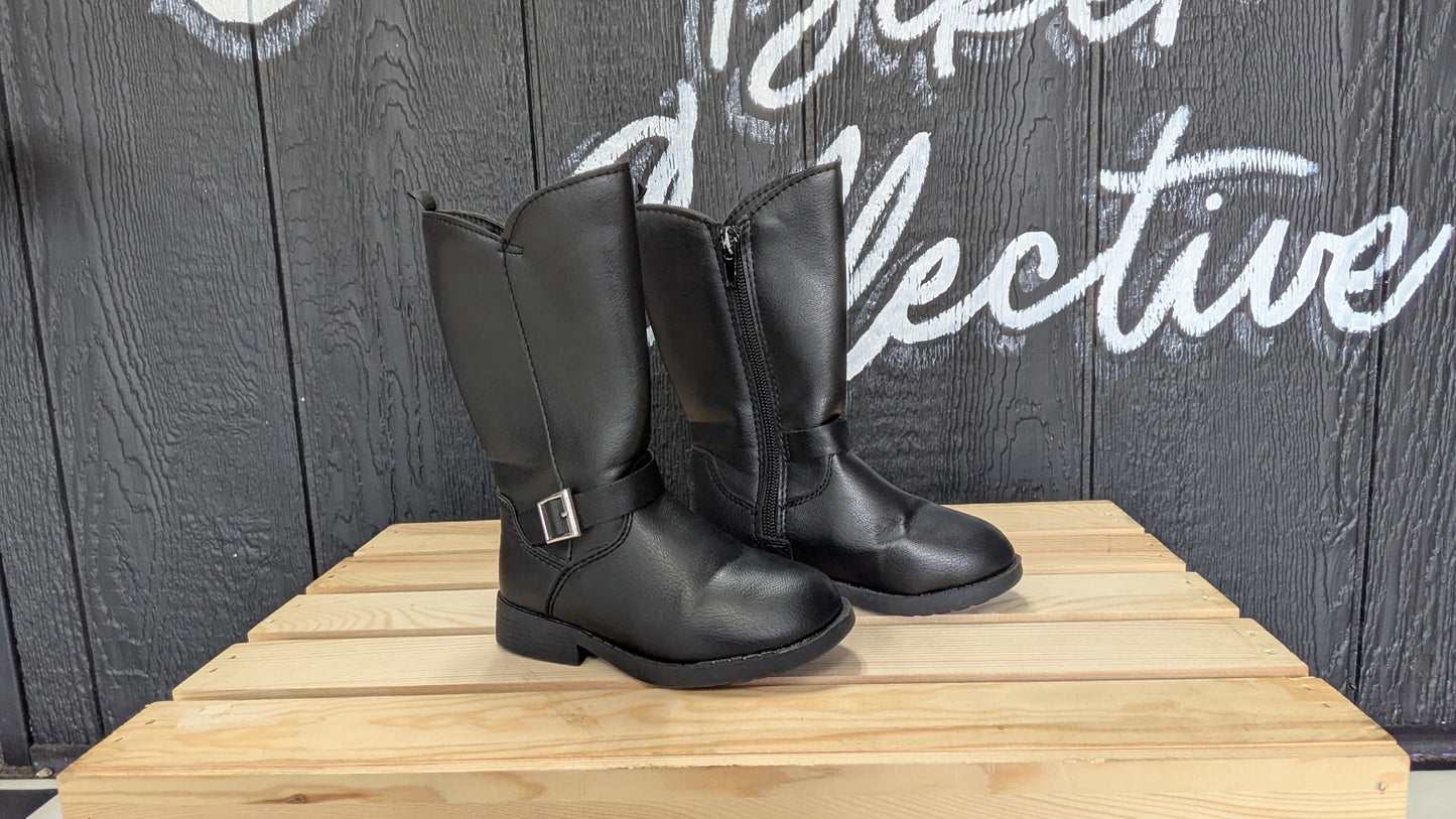 OshKosh B'gosh Kids Black Motorcycle Engineer Boots Size 7 Toddler Side Zip Buckle