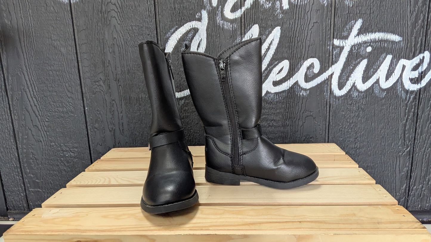 OshKosh B'gosh Kids Black Motorcycle Engineer Boots Size 7 Toddler Side Zip Buckle