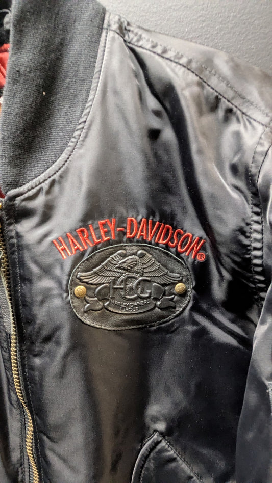 Harley-Davidson HOG MA-1 Bomber Jacket Black Made USA Men's Small Vintage