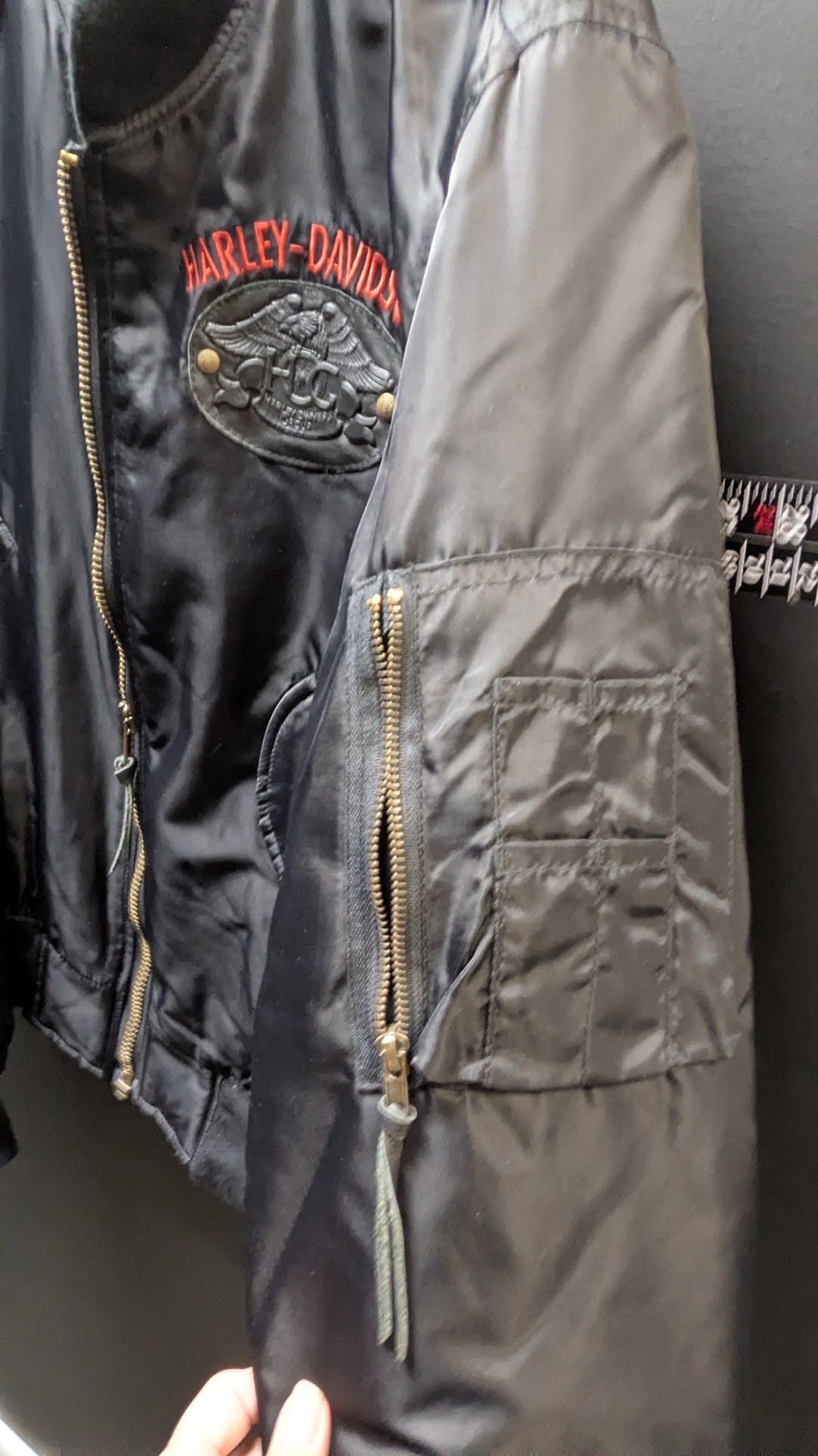 Harley-Davidson HOG MA-1 Bomber Jacket Black Made USA Men's Small Vintage