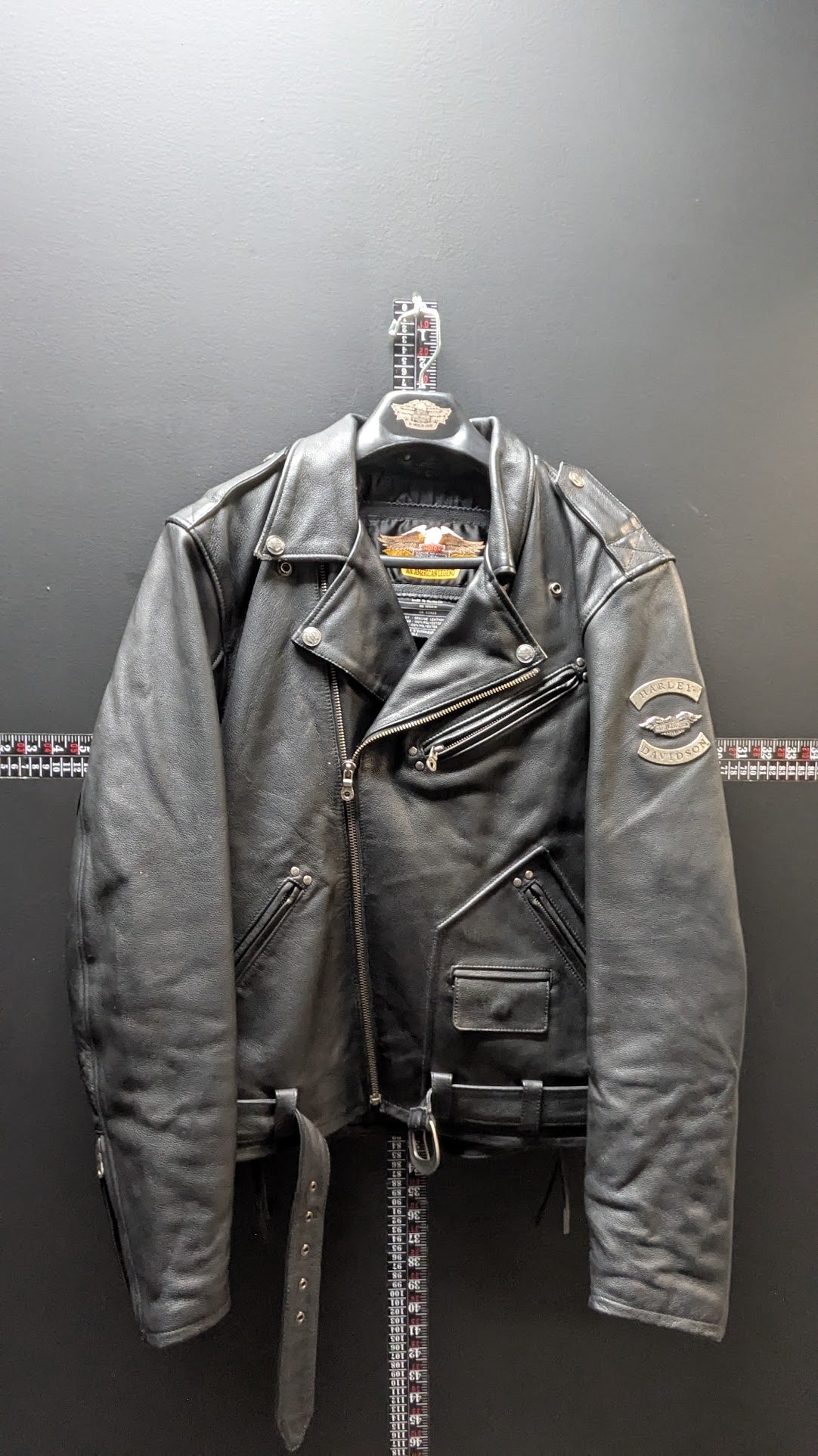 Harley-Davidson Black Leather Motorcycle Jacket Lace-Up Eagle Back Large