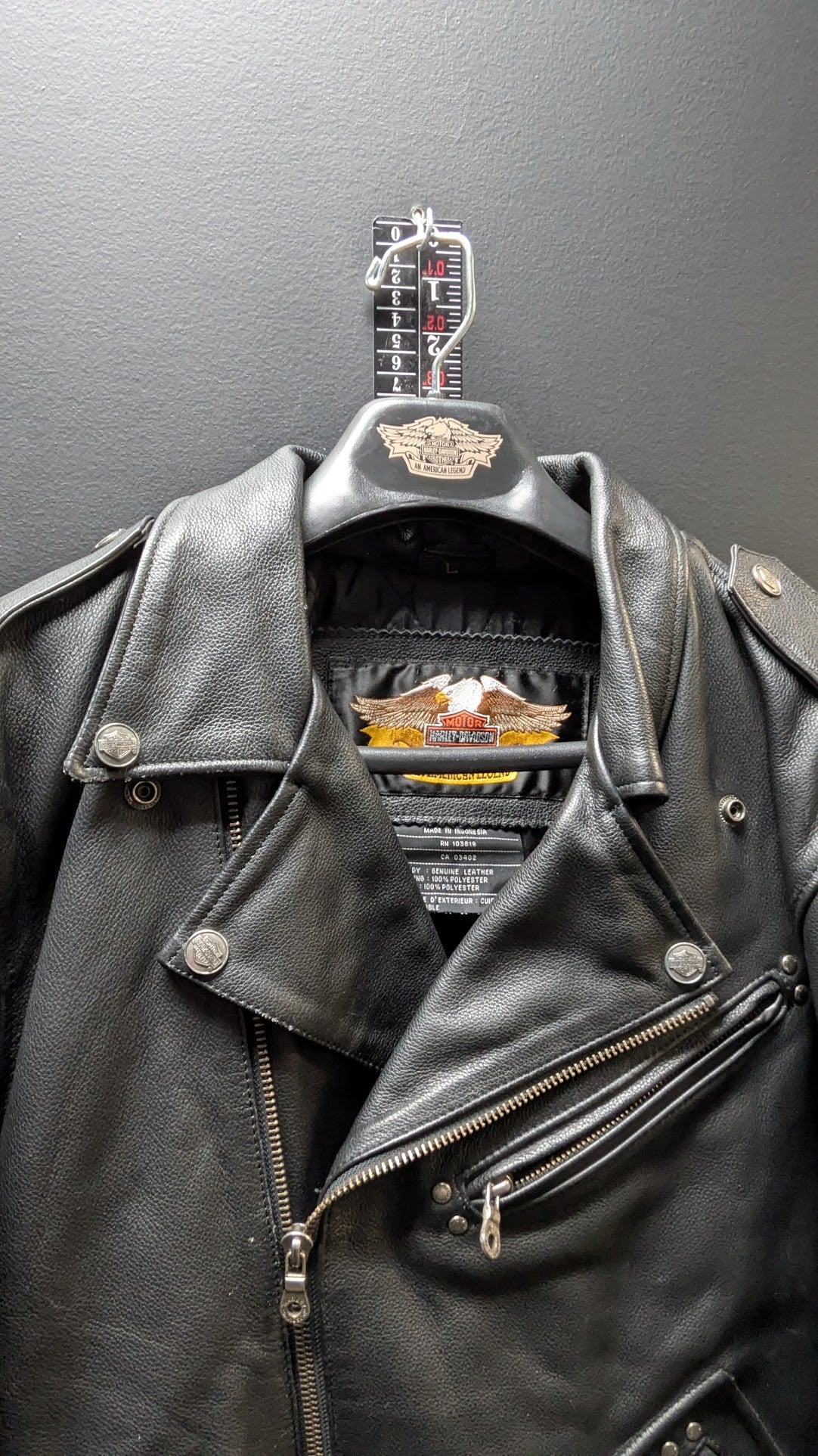 Harley-Davidson Black Leather Motorcycle Jacket Lace-Up Eagle Back Large