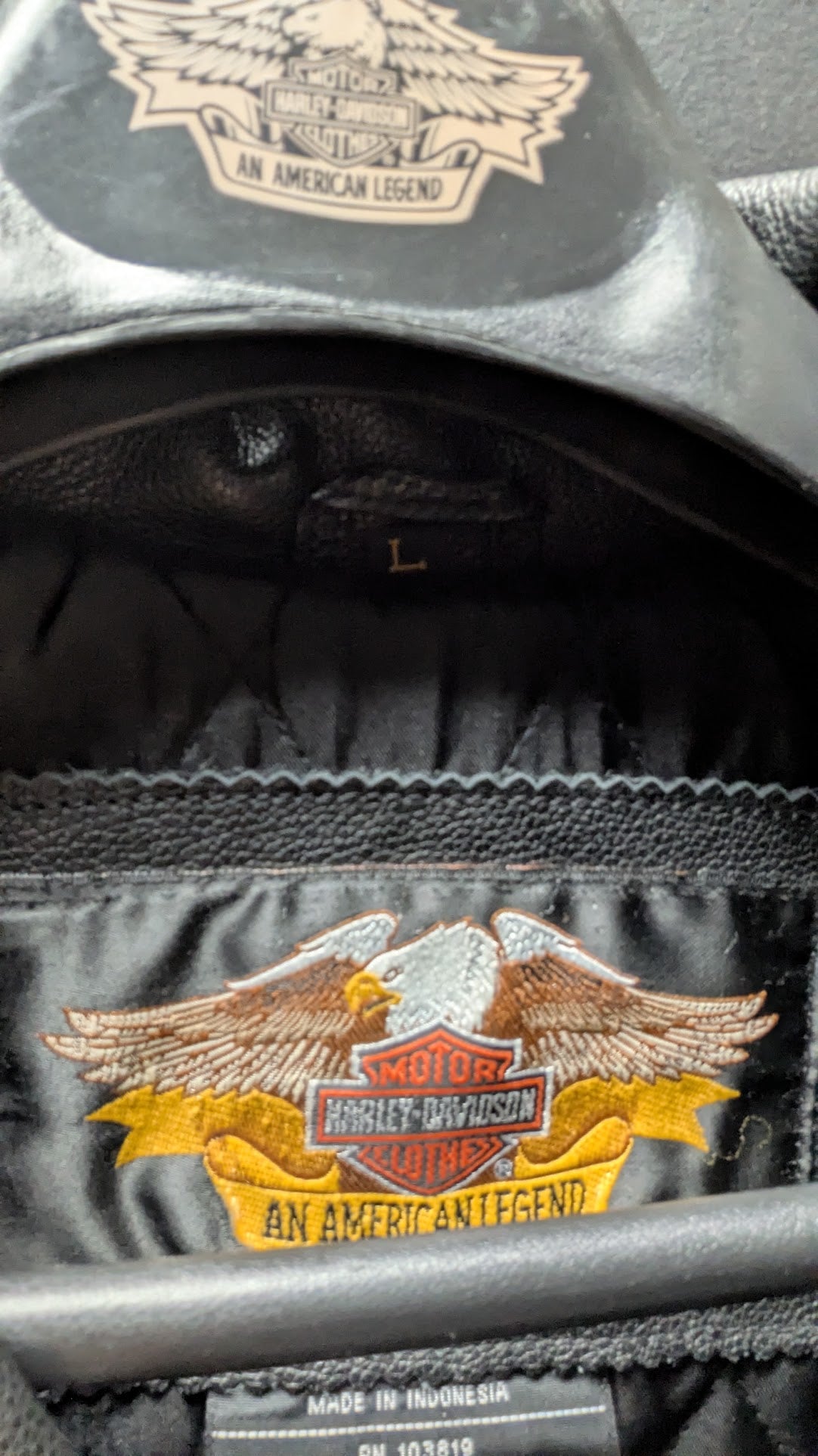 Harley-Davidson Black Leather Motorcycle Jacket Lace-Up Eagle Back Large