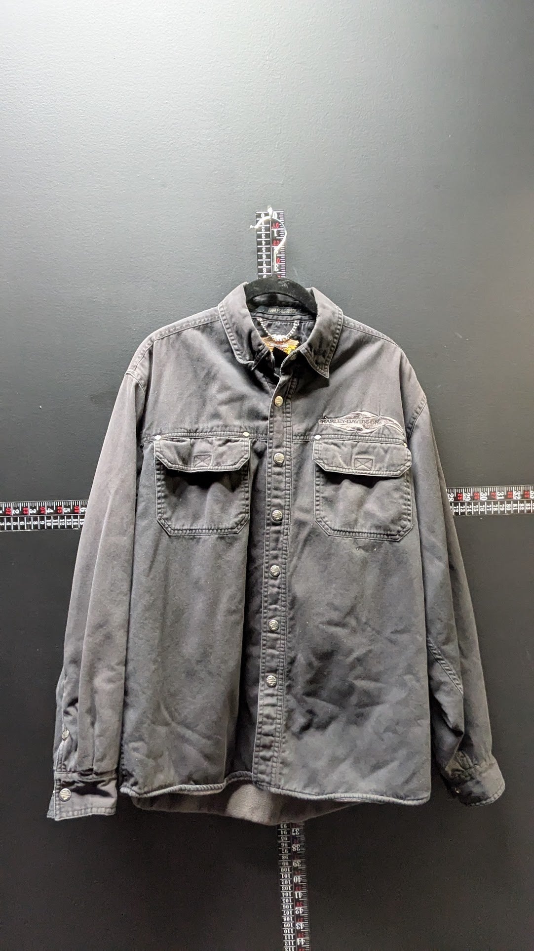Harley-Davidson Fleece Lined Canvas Shirt Jacket Black Men's Medium Snap Front