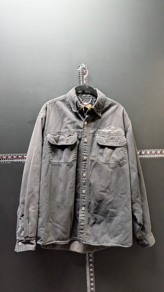 Harley-Davidson Fleece Lined Canvas Shirt Jacket Black Men's Medium Snap Front