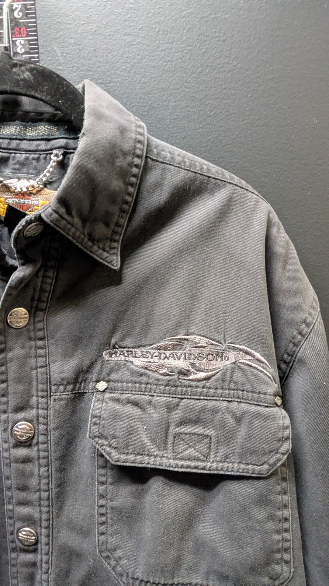 Harley-Davidson Fleece Lined Canvas Shirt Jacket Black Men's Medium Snap Front