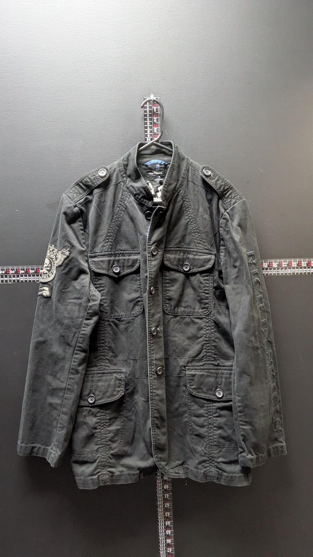 Marc Ecko Cut & Sew Utility Field Jacket XL Black Embroidered Military Style
