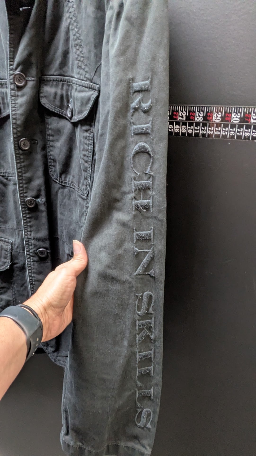 Marc Ecko Cut & Sew Utility Field Jacket XL Black Embroidered Military Style