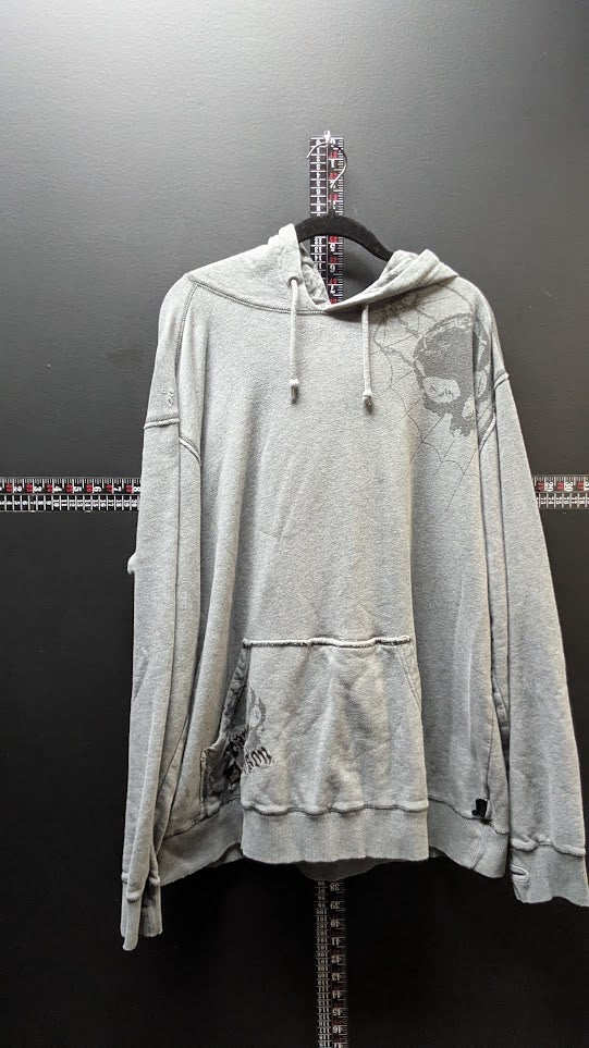 Harley-Davidson Gray Skull Spiderweb Pullover Hoodie Men's Large Distressed
