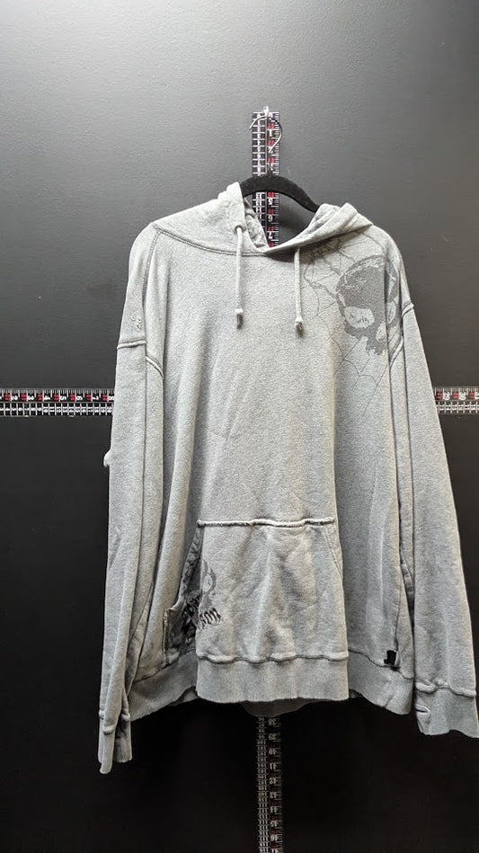 Harley-Davidson Gray Skull Spiderweb Pullover Hoodie Men's Large Distressed