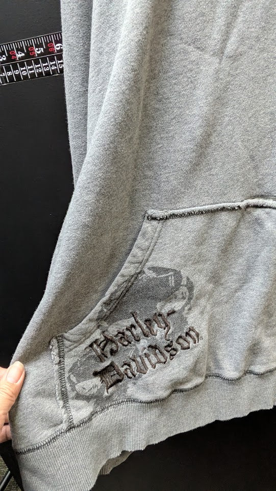 Harley-Davidson Gray Skull Spiderweb Pullover Hoodie Men's Large Distressed