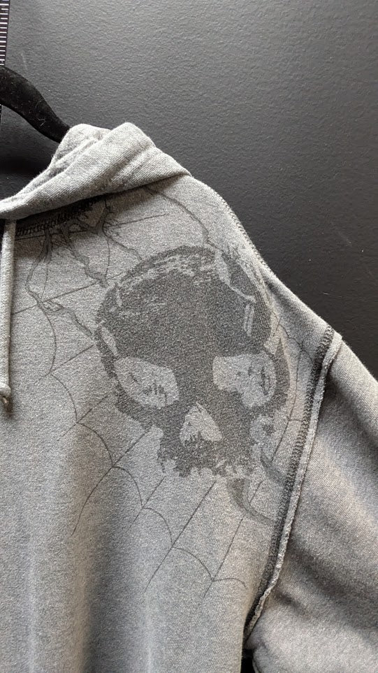 Harley-Davidson Gray Skull Spiderweb Pullover Hoodie Men's Large Distressed