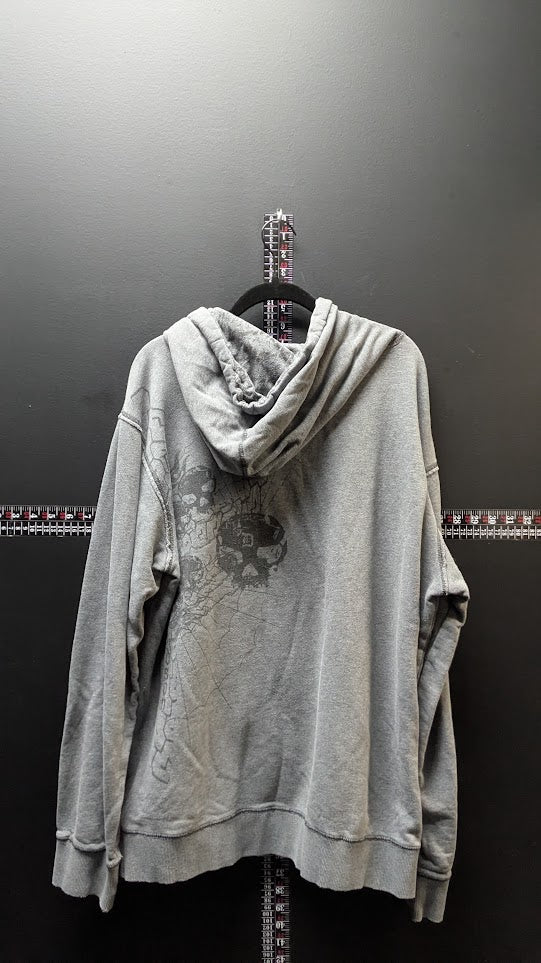 Harley-Davidson Gray Skull Spiderweb Pullover Hoodie Men's Large Distressed