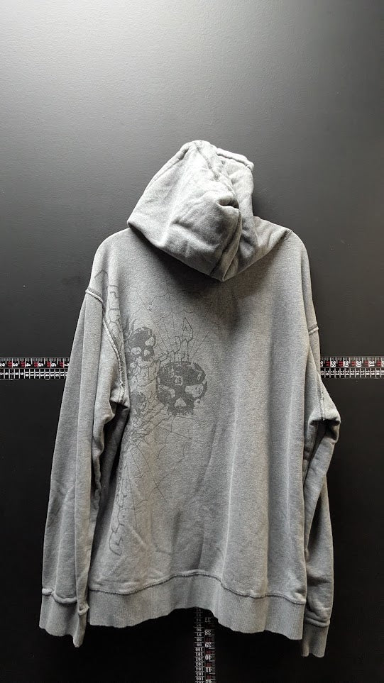 Harley-Davidson Gray Skull Spiderweb Pullover Hoodie Men's Large Distressed