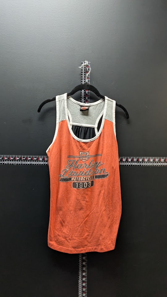 Harley-Davidson Women's Colorblock Racerback Tank Top Lake of the Ozarks Orange Gray Medium
