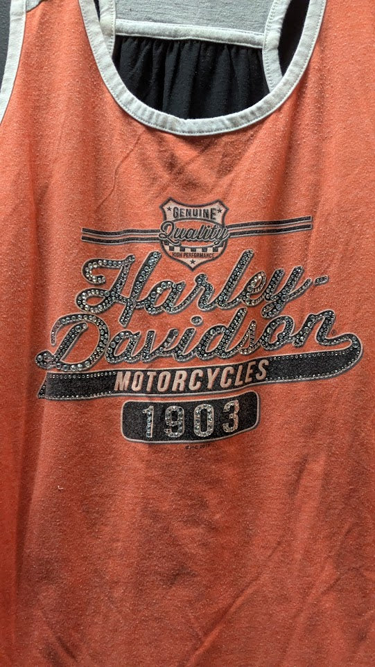 Harley-Davidson Women's Colorblock Racerback Tank Top Lake of the Ozarks Orange Gray Medium