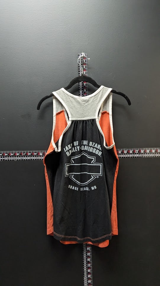Harley-Davidson Women's Colorblock Racerback Tank Top Lake of the Ozarks Orange Gray Medium