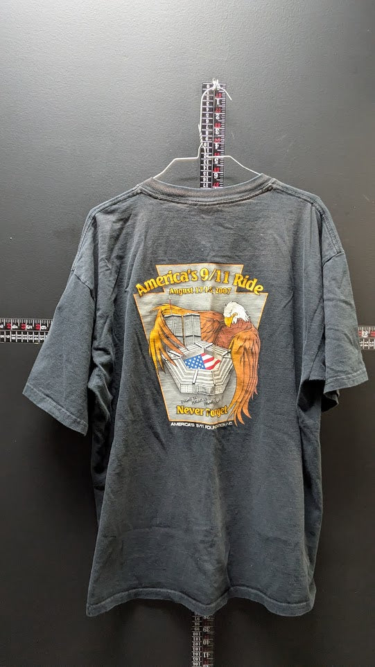 America's 9/11 Ride 2007 Eagle Memorial Graphic T-Shirt Black Men's XL