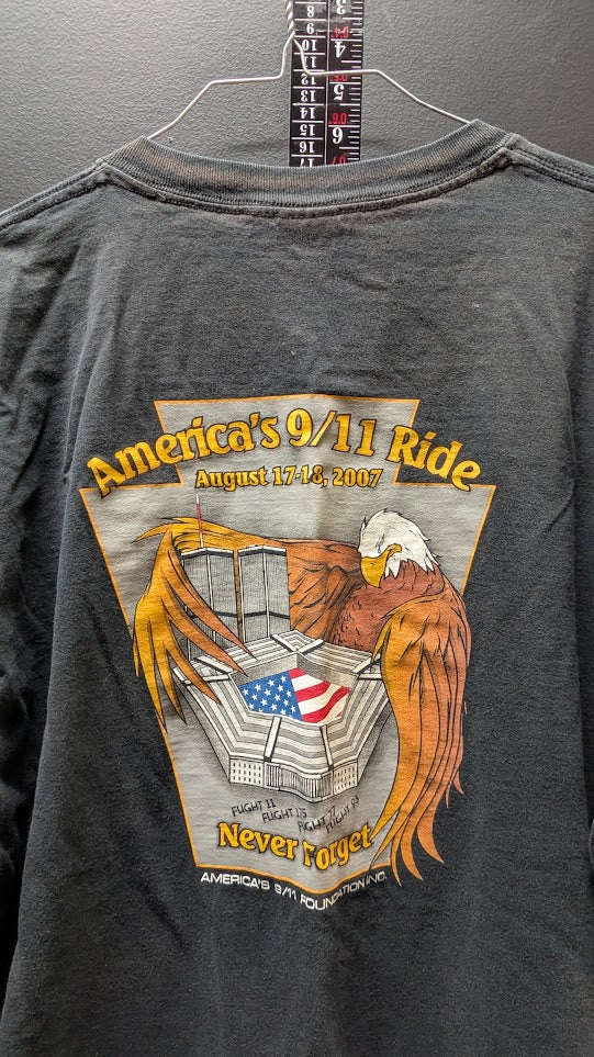 America's 9/11 Ride 2007 Eagle Memorial Graphic T-Shirt Black Men's XL