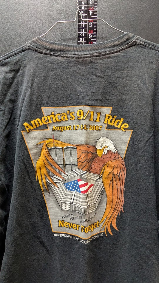 America's 9/11 Ride 2007 Eagle Memorial Graphic T-Shirt Black Men's XL