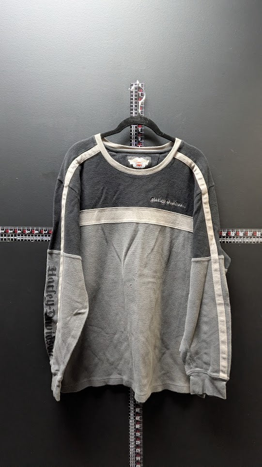 Harley-Davidson Colorblock Thermal Knit Long Sleeve Shirt Gray & Black Men's XL