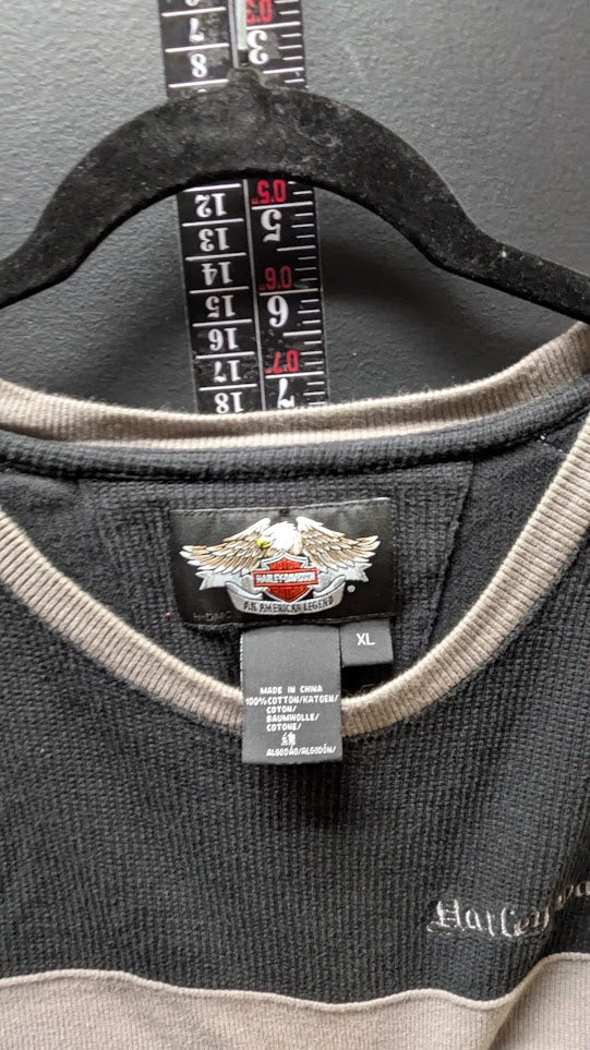 Harley-Davidson Colorblock Thermal Knit Long Sleeve Shirt Gray & Black Men's XL