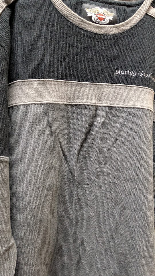 Harley-Davidson Colorblock Thermal Knit Long Sleeve Shirt Gray & Black Men's XL