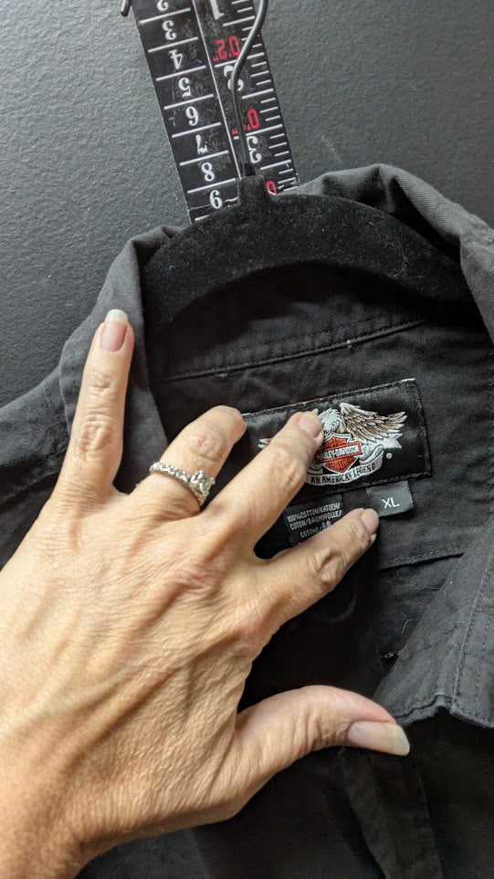 Harley-Davidson Embroidered Button-Up Shirt Black Men's XL Studded Back Graphic