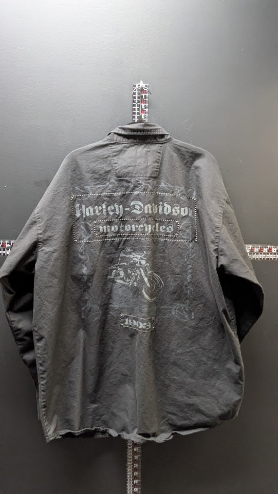 Harley-Davidson Embroidered Button-Up Shirt Black Men's XL Studded Back Graphic
