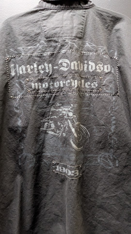 Harley-Davidson Embroidered Button-Up Shirt Black Men's XL Studded Back Graphic