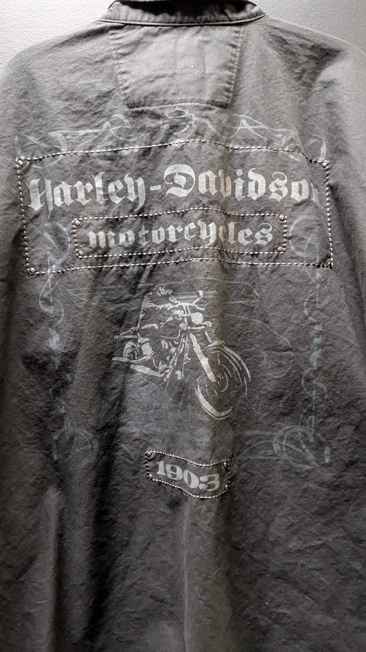 Harley-Davidson Embroidered Button-Up Shirt Black Men's XL Studded Back Graphic