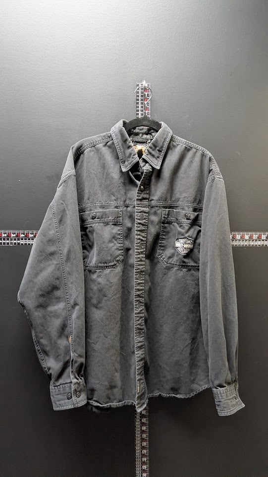 Harley-Davidson Black Cotton Button-Up Work Shirt Men's XL Embroidered Logo