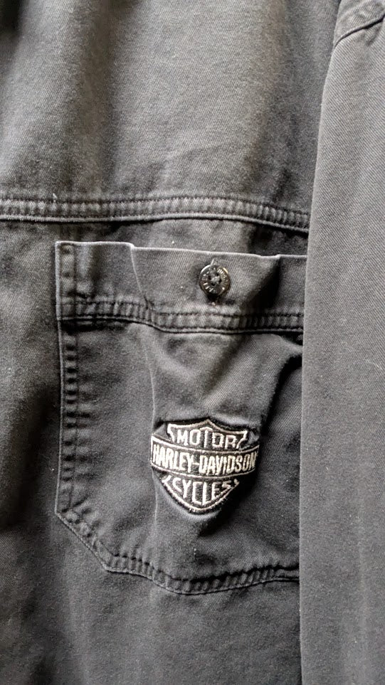 Harley-Davidson Black Cotton Button-Up Work Shirt Men's XL Embroidered Logo