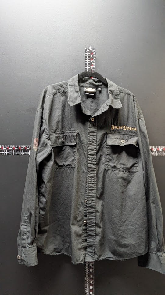 Harley-Davidson Black Button-Up Shirt Men's XL Eagle Flame Back Graphic Cotton
