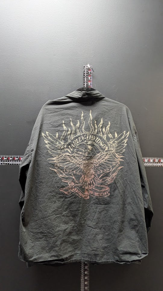 Harley-Davidson Black Button-Up Shirt Men's XL Eagle Flame Back Graphic Cotton