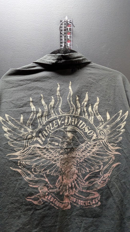 Harley-Davidson Black Button-Up Shirt Men's XL Eagle Flame Back Graphic Cotton