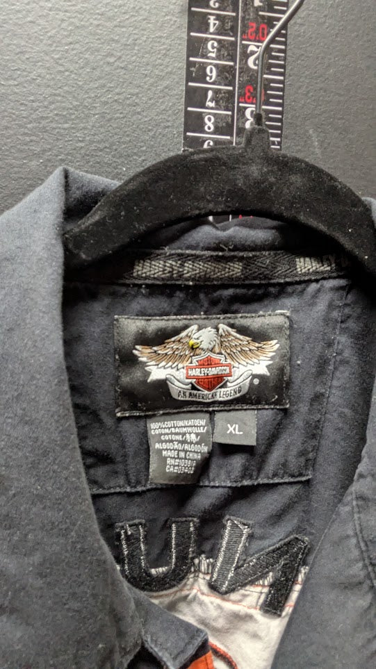 Harley-Davidson Genuine Motorcycles Button-Up Shirt Men's XL Black Embroidered
