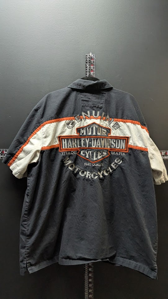 Harley-Davidson Genuine Motorcycles Button-Up Shirt Men's XL Black Embroidered