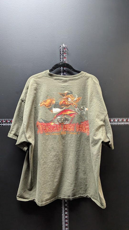 2006 Sturgis Bike Week T-Shirt Men's 2XL Olive Green 66th Annual Biker Graphic Tee