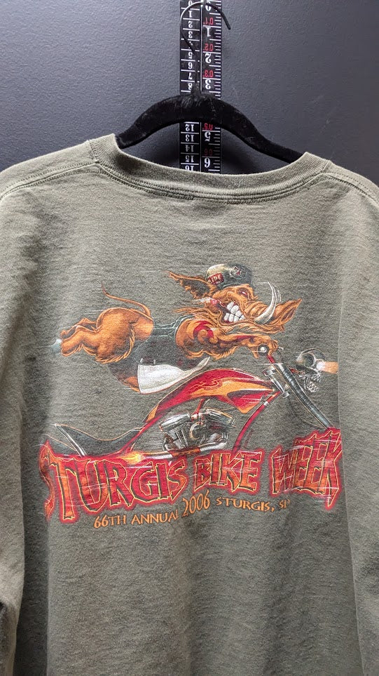 2006 Sturgis Bike Week T-Shirt Men's 2XL Olive Green 66th Annual Biker Graphic Tee