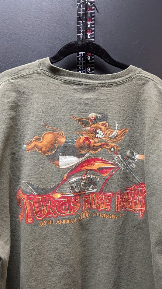 2006 Sturgis Bike Week T-Shirt Men's 2XL Olive Green 66th Annual Biker Graphic Tee