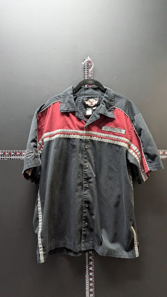 Harley-Davidson Men's Bowling Style Button-Up Work Shirt Black Burgundy Large
