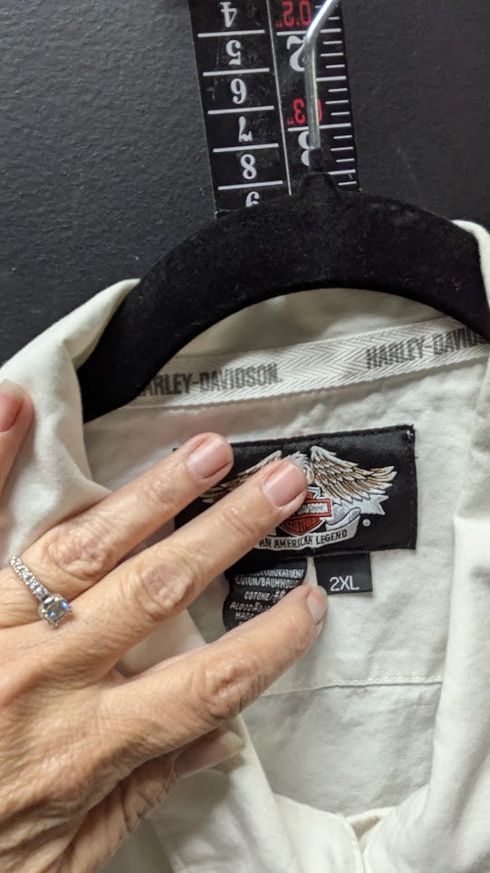 Harley-Davidson Men's Eagle Button-Up Shirt 2XL White Short Sleeve Embroidered Graphic