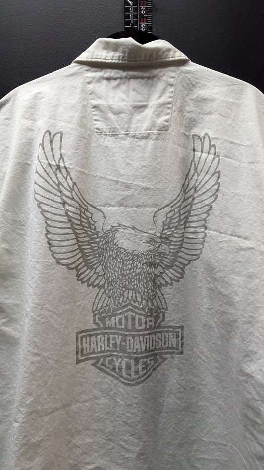 Harley-Davidson Men's Eagle Button-Up Shirt 2XL White Short Sleeve Embroidered Graphic