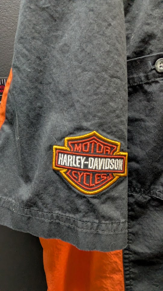 Harley-Davidson Men's Flame Graphic Button-Up Work Shirt Black Orange 2XL