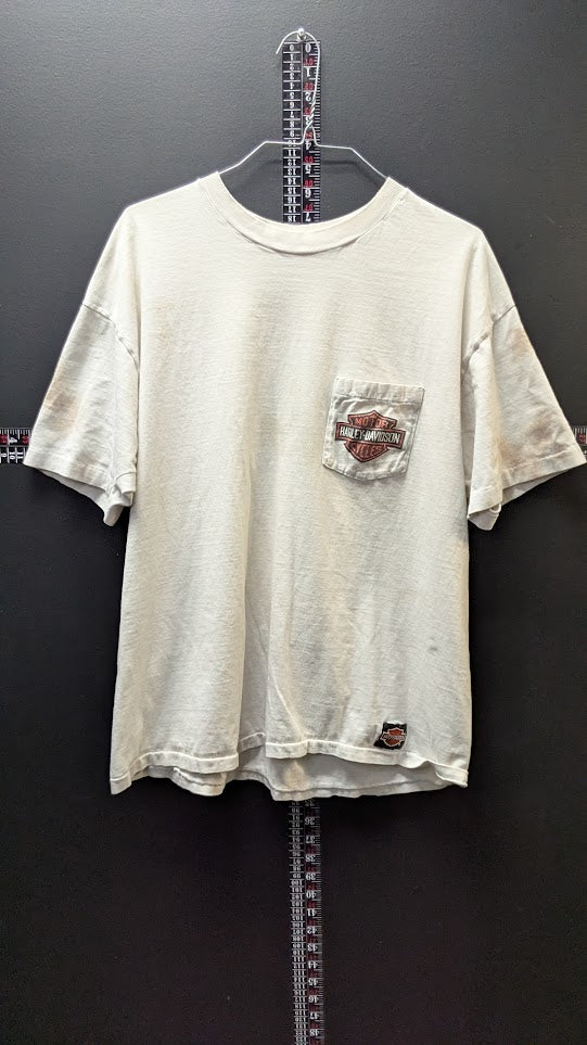 Vintage RK Stratman Harley-Davidson F&S Dayton Ohio Pocket T-Shirt Single Stitch White Men's XL