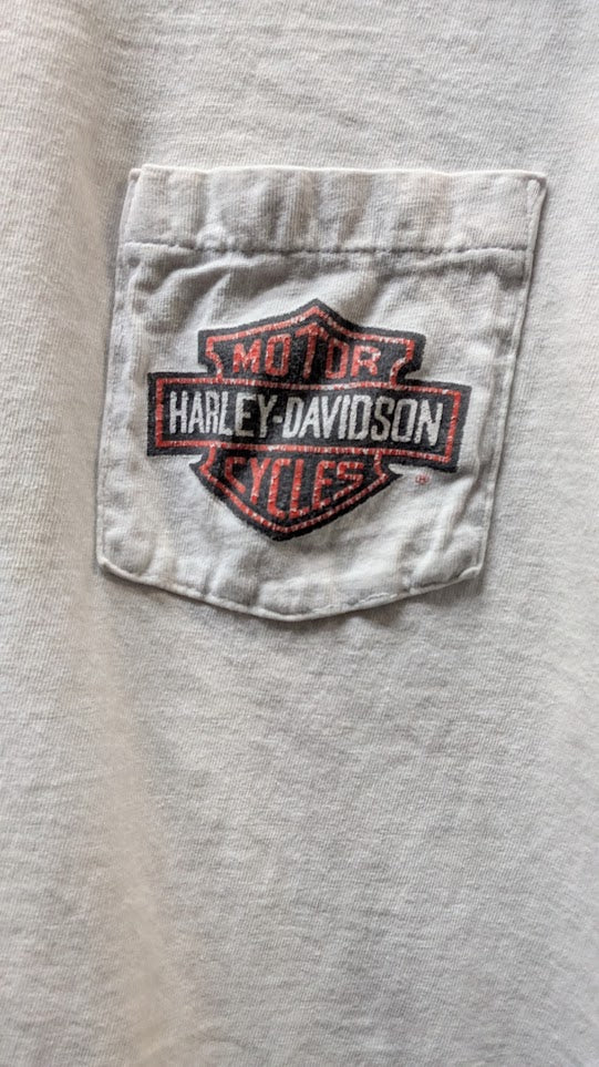 Vintage RK Stratman Harley-Davidson F&S Dayton Ohio Pocket T-Shirt Single Stitch White Men's XL