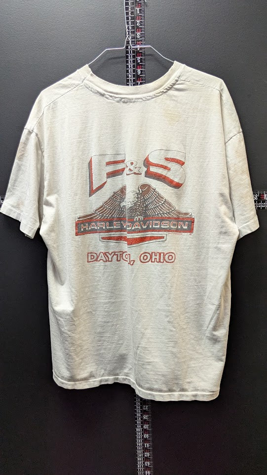 Vintage RK Stratman Harley-Davidson F&S Dayton Ohio Pocket T-Shirt Single Stitch White Men's XL