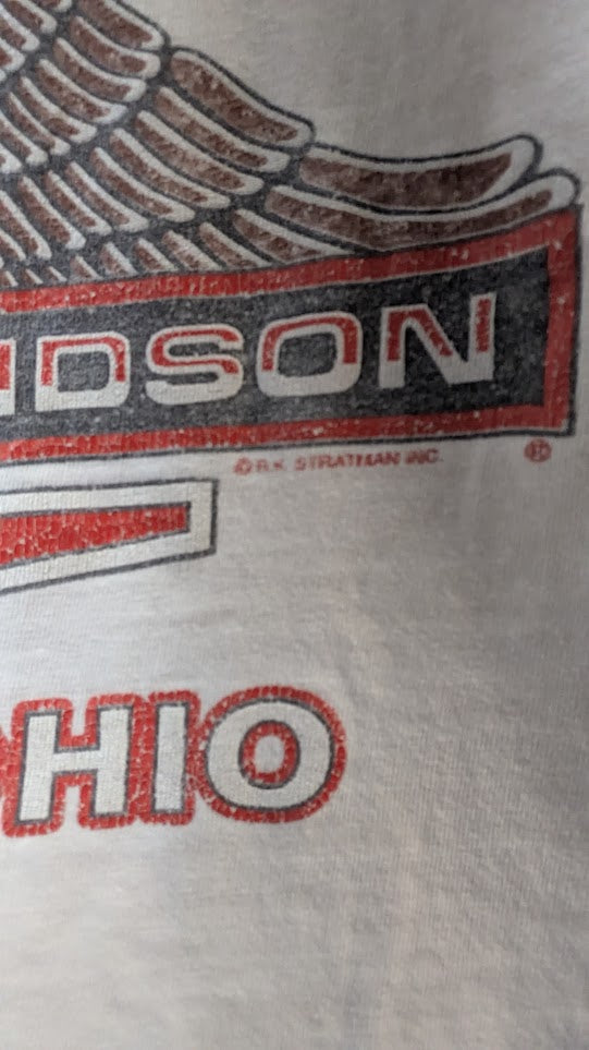 Vintage RK Stratman Harley-Davidson F&S Dayton Ohio Pocket T-Shirt Single Stitch White Men's XL