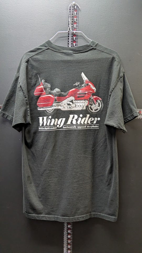 Honda Gold Wing Wing Rider Motorcycle T-Shirt Black Graphic Tee Men's Large